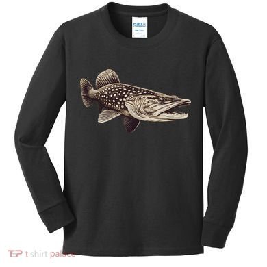 Pike Fish Monchrome Kids Long Sleeve Shirt