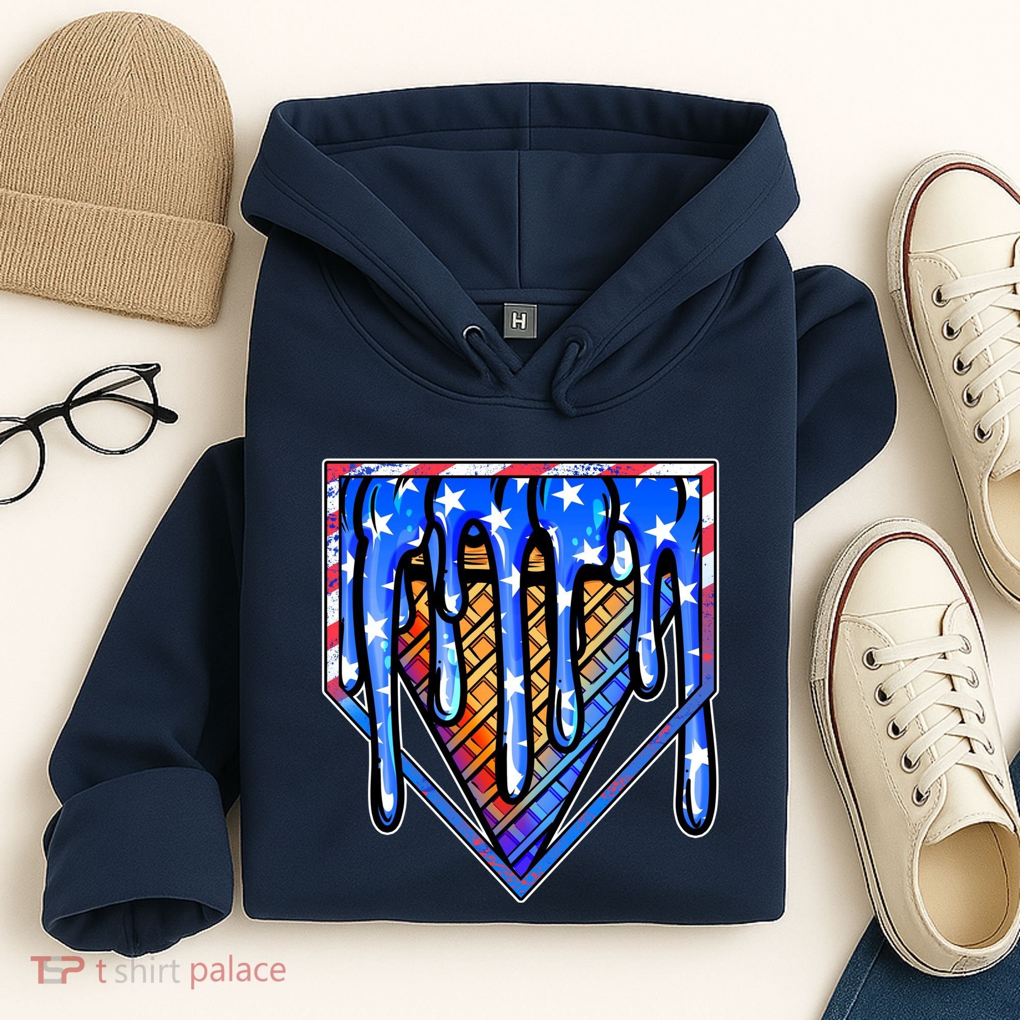 Patriotic Flag Melting Ice Cream Cone Hoodie