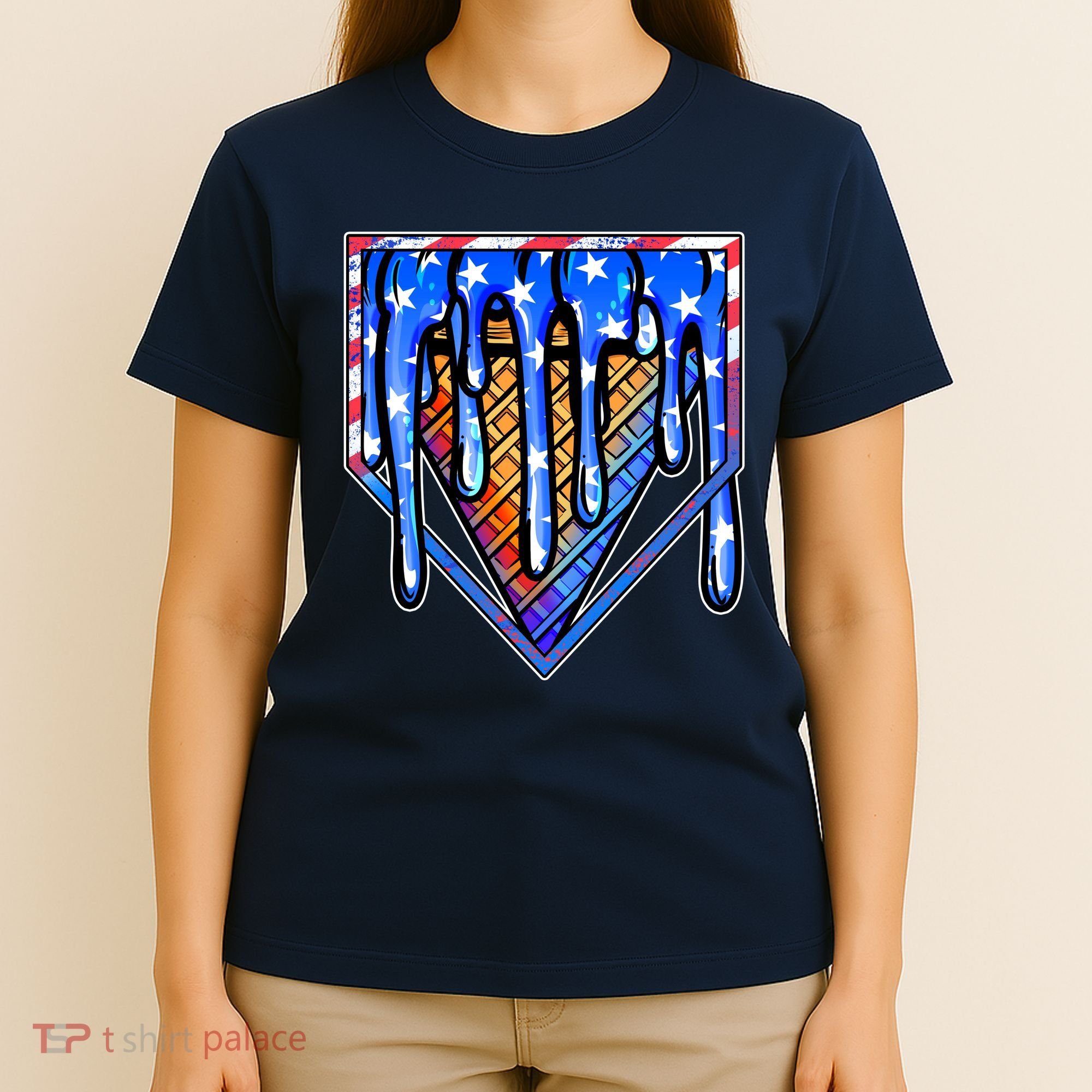 Patriotic Flag Melting Ice Cream Cone T-Shirt