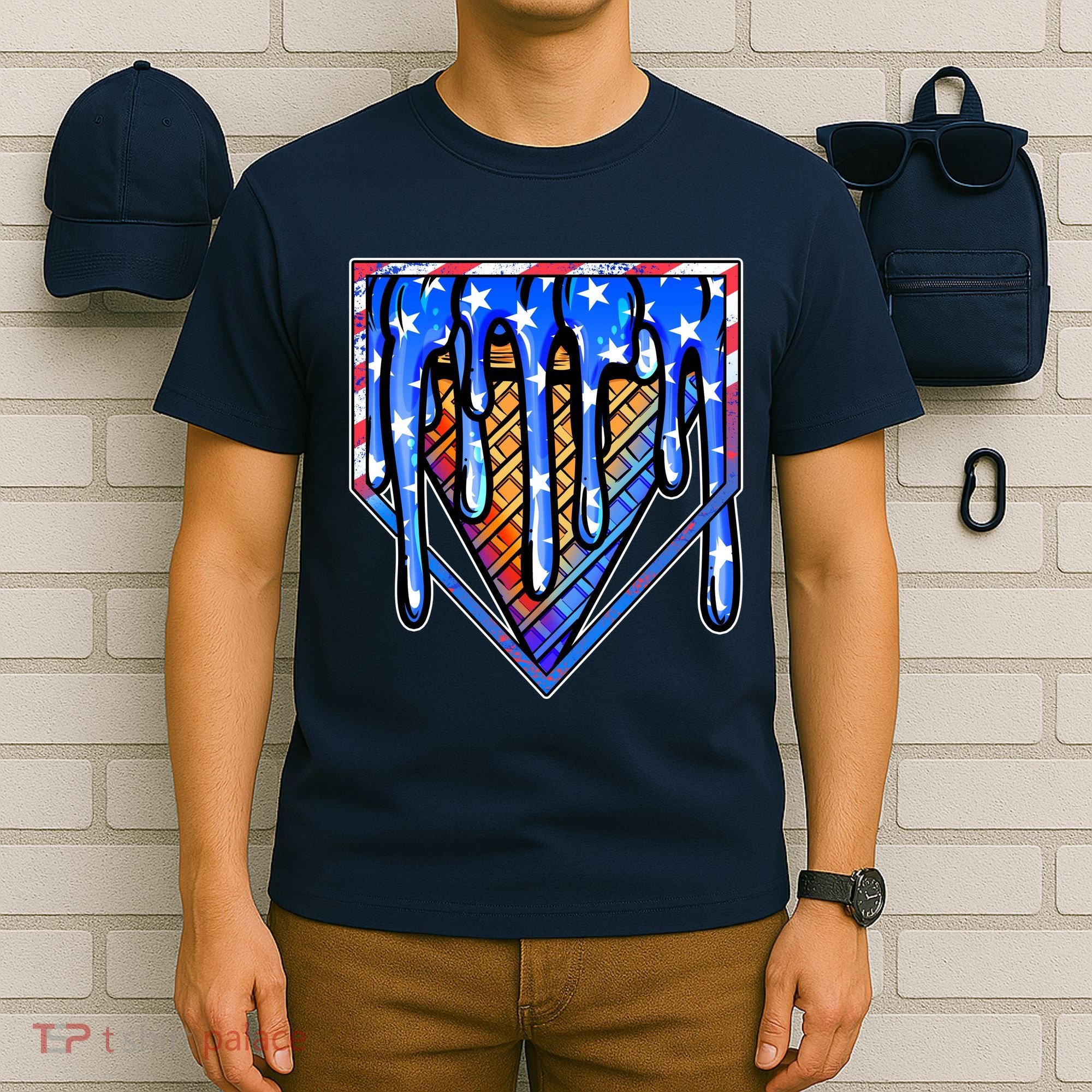 Patriotic Flag Melting Ice Cream Cone T-Shirt