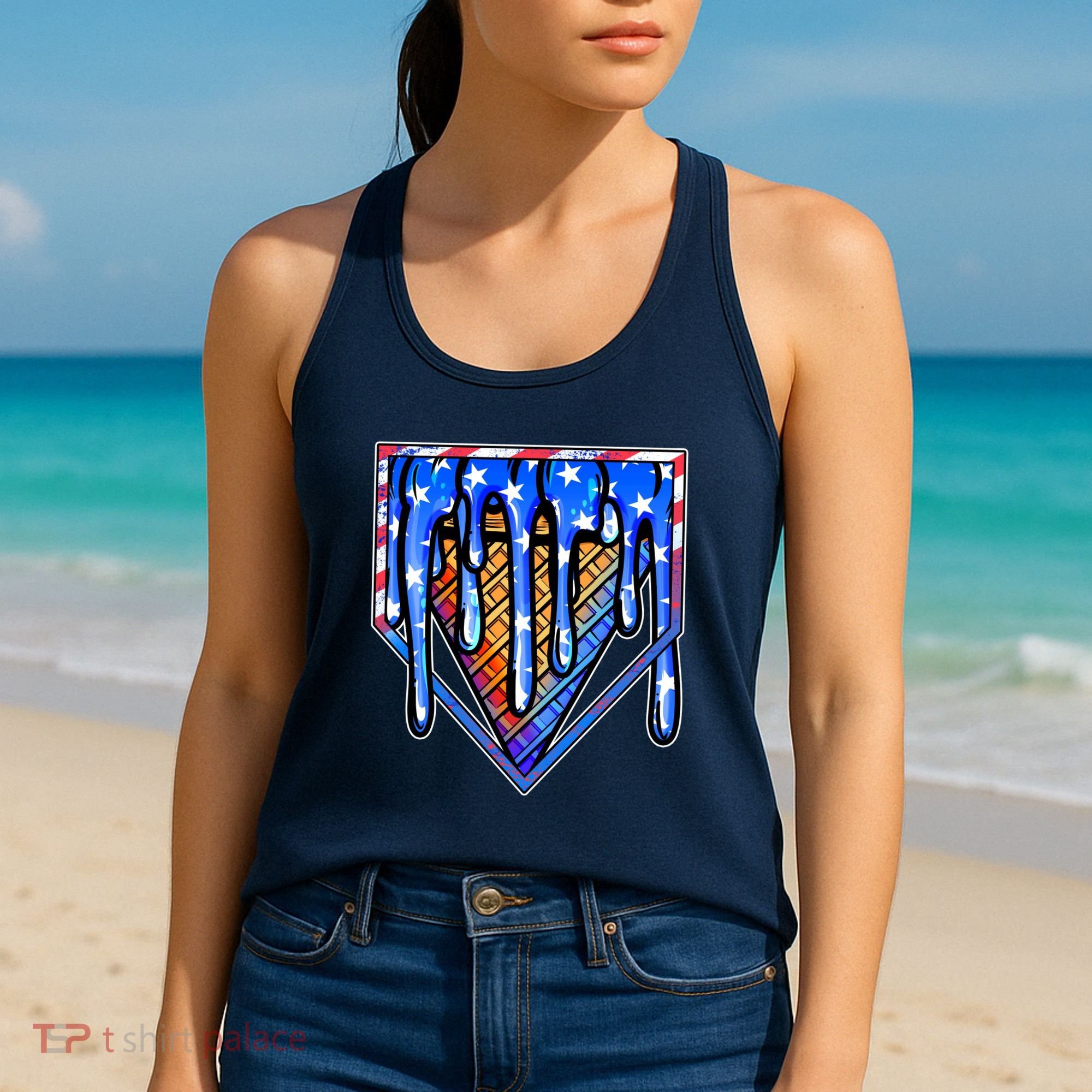 Patriotic Flag Melting Ice Cream Cone Women's Tank Top