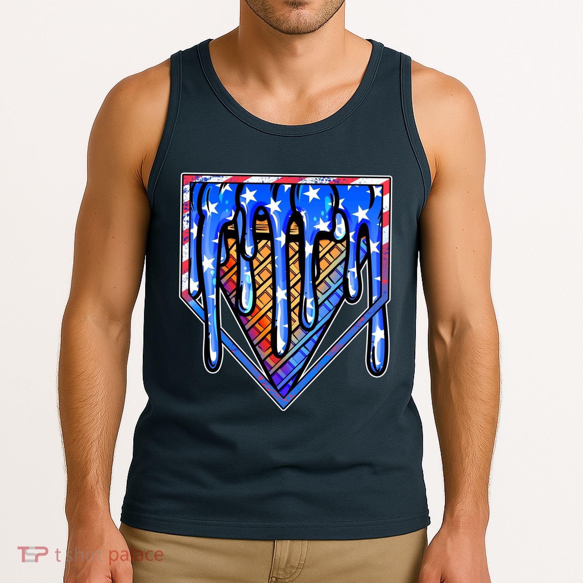 Patriotic Flag Melting Ice Cream Cone Tank Top