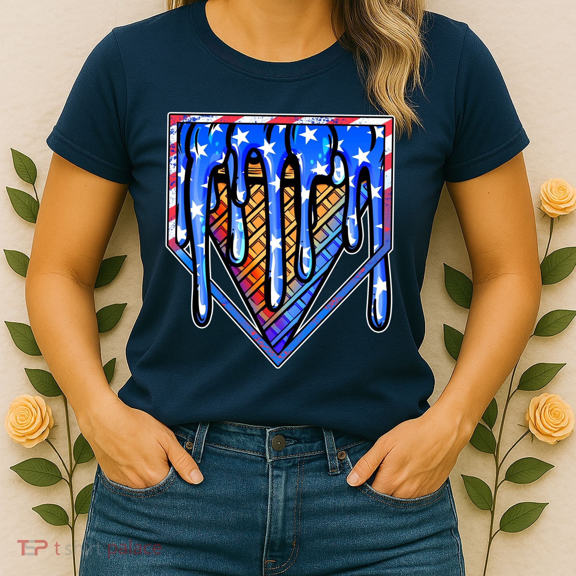 Patriotic Flag Melting Ice Cream Cone Women's T-Shirt