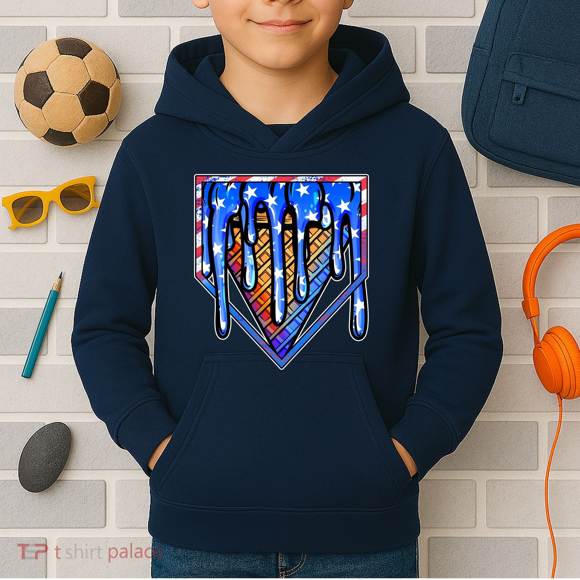Patriotic Flag Melting Ice Cream Cone Kids Hoodie