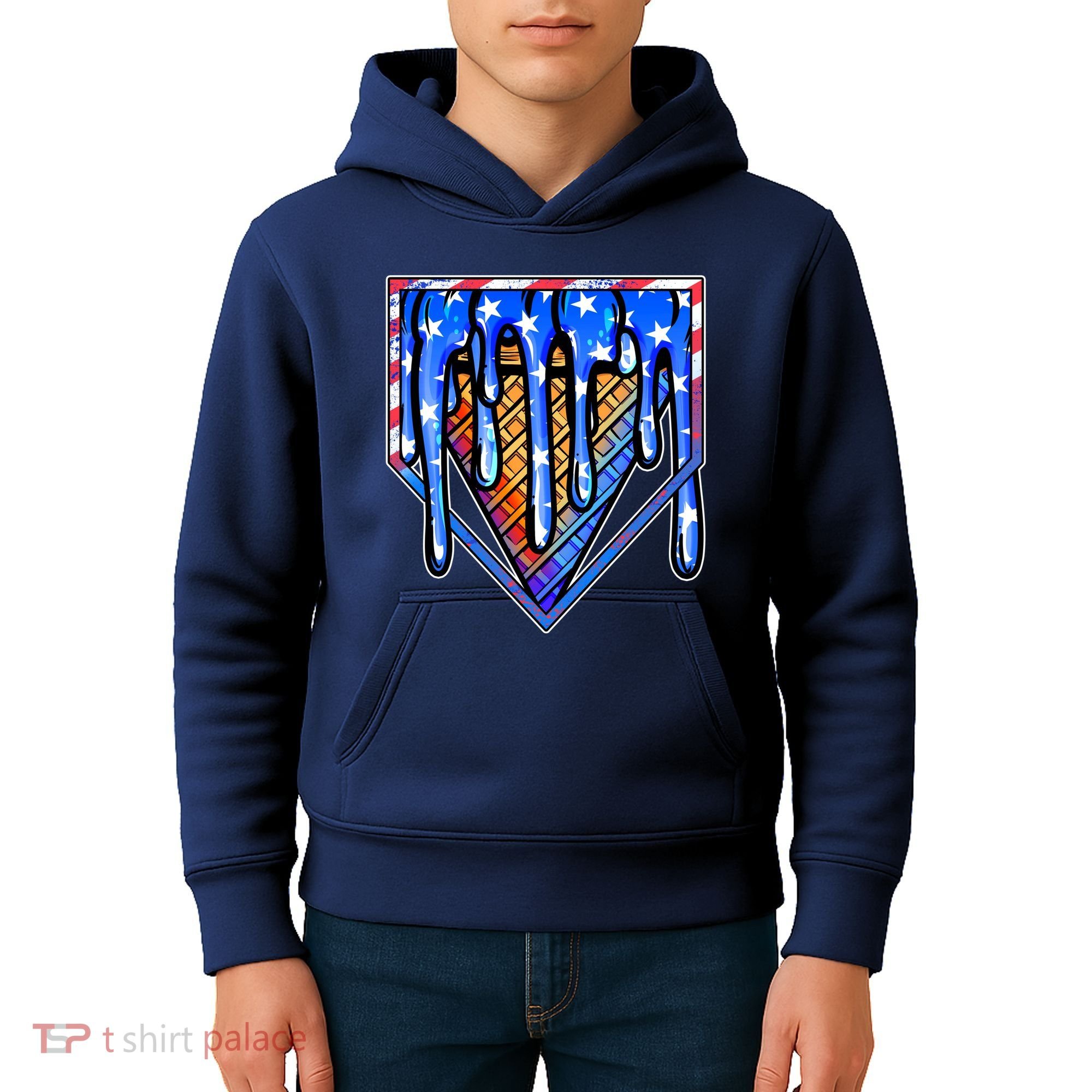 Patriotic Flag Melting Ice Cream Cone Kids Hoodie
