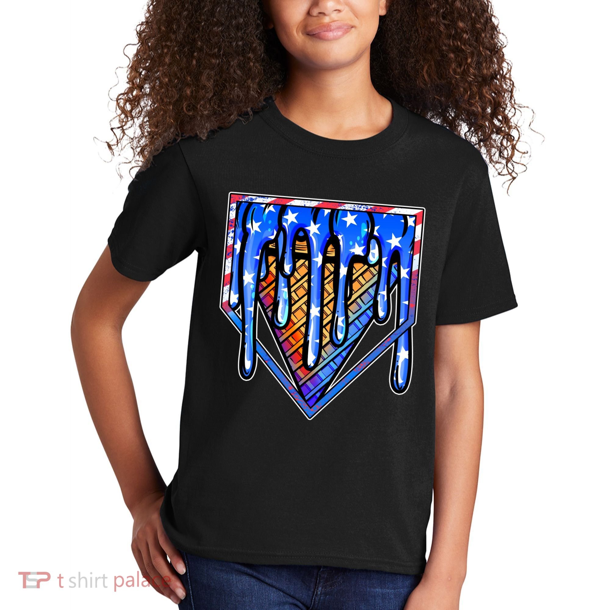 Patriotic Flag Melting Ice Cream Cone Kids T-Shirt