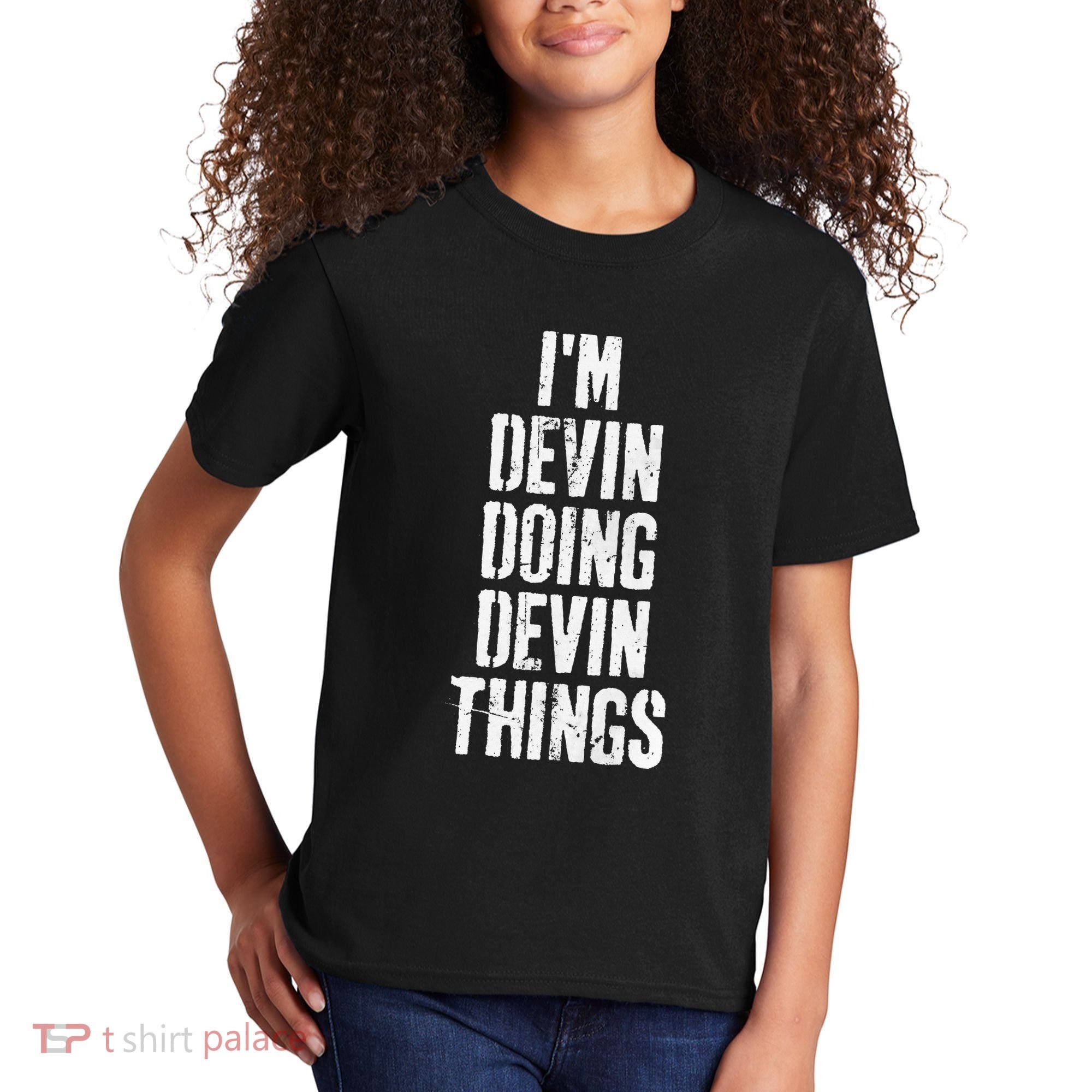 Personalized First Name I'm Devin Doing Devin Things  Kids T-Shirt