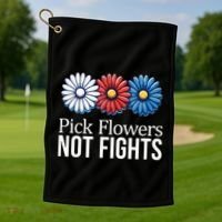 Pick Flowers Not Fights Golf Towel thumb 1