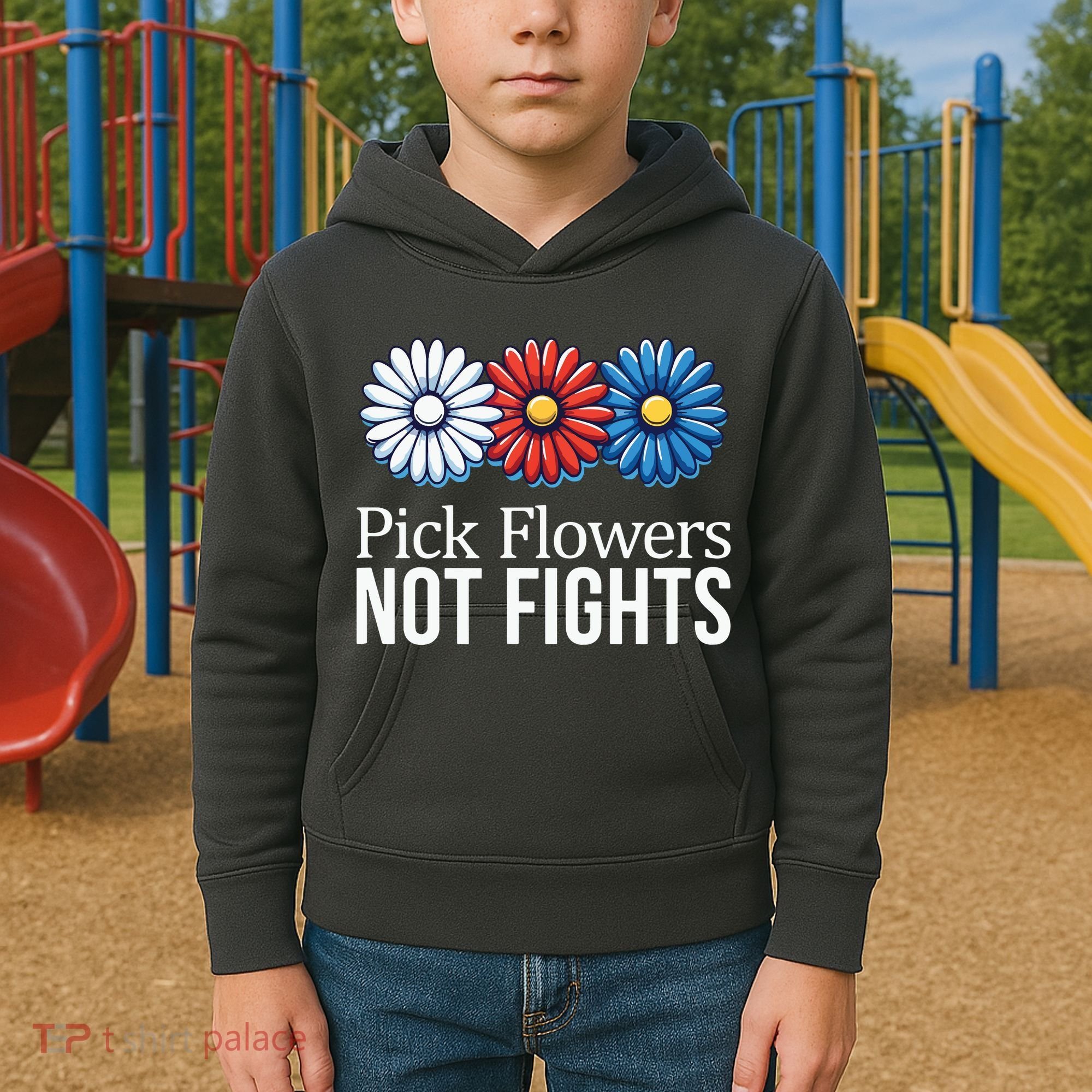 Pick Flowers Not Fights Kids Hoodie