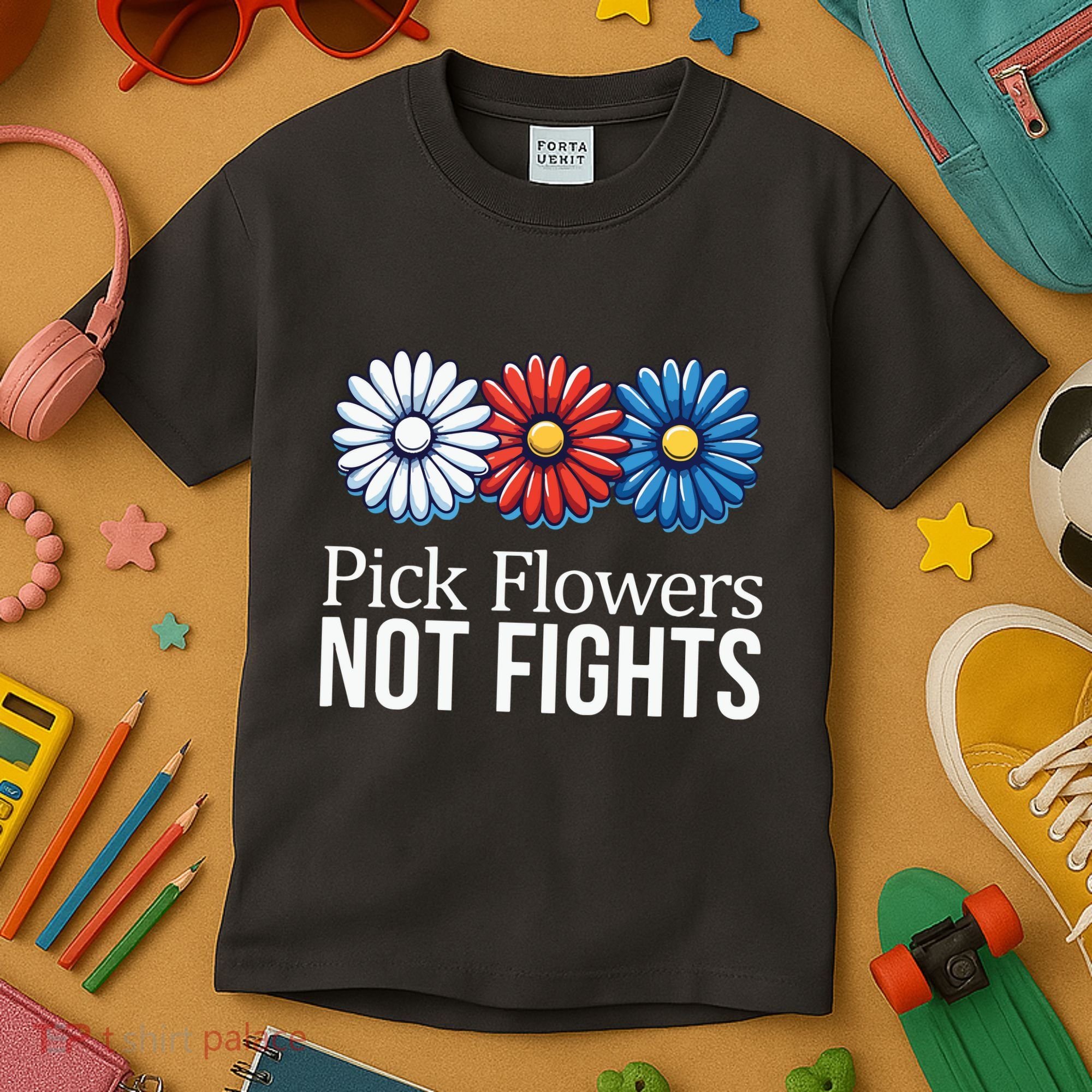 Pick Flowers Not Fights Kids T-Shirt