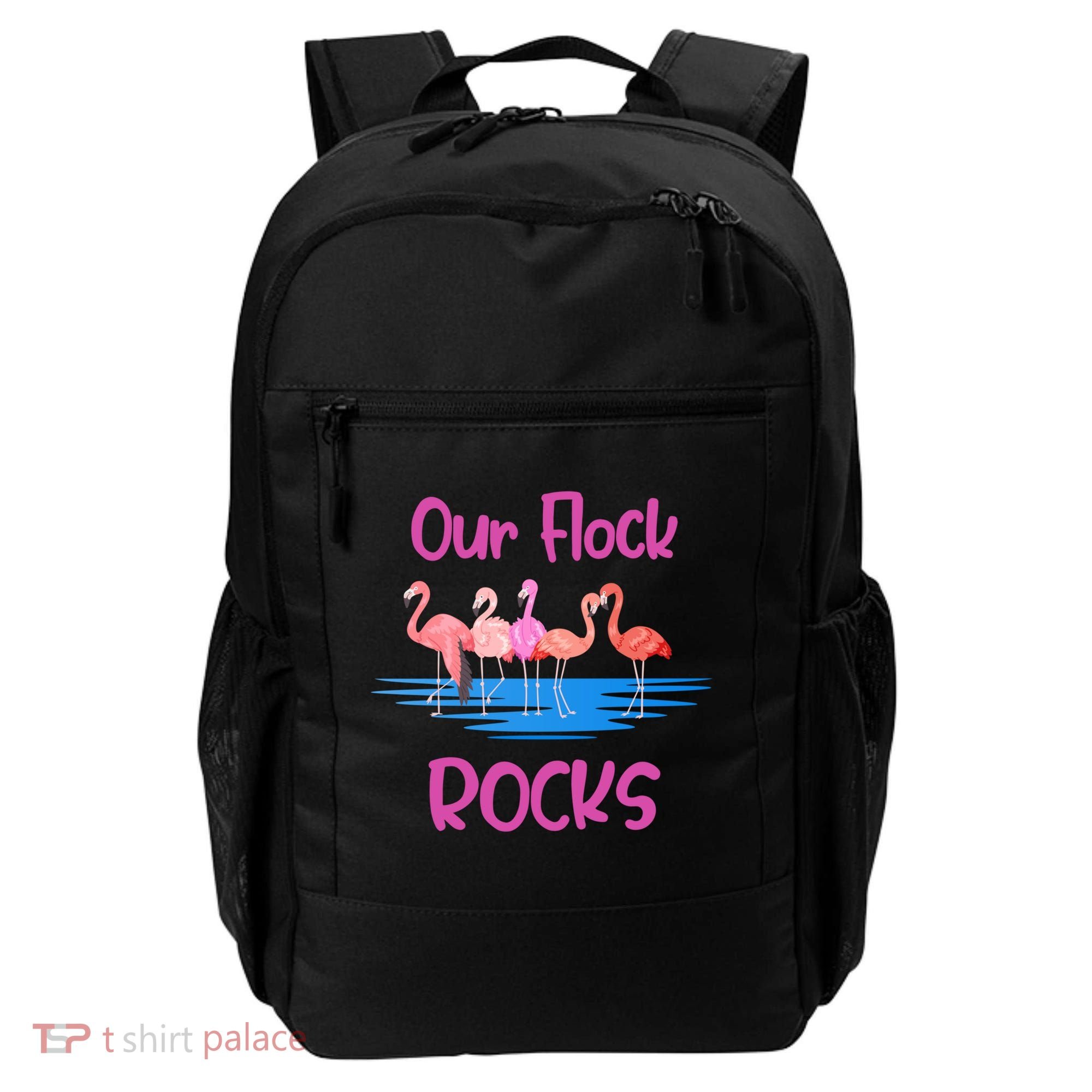 Pink Flamingo Our Flock Rocks Family Group Vacation Gift Backpack
