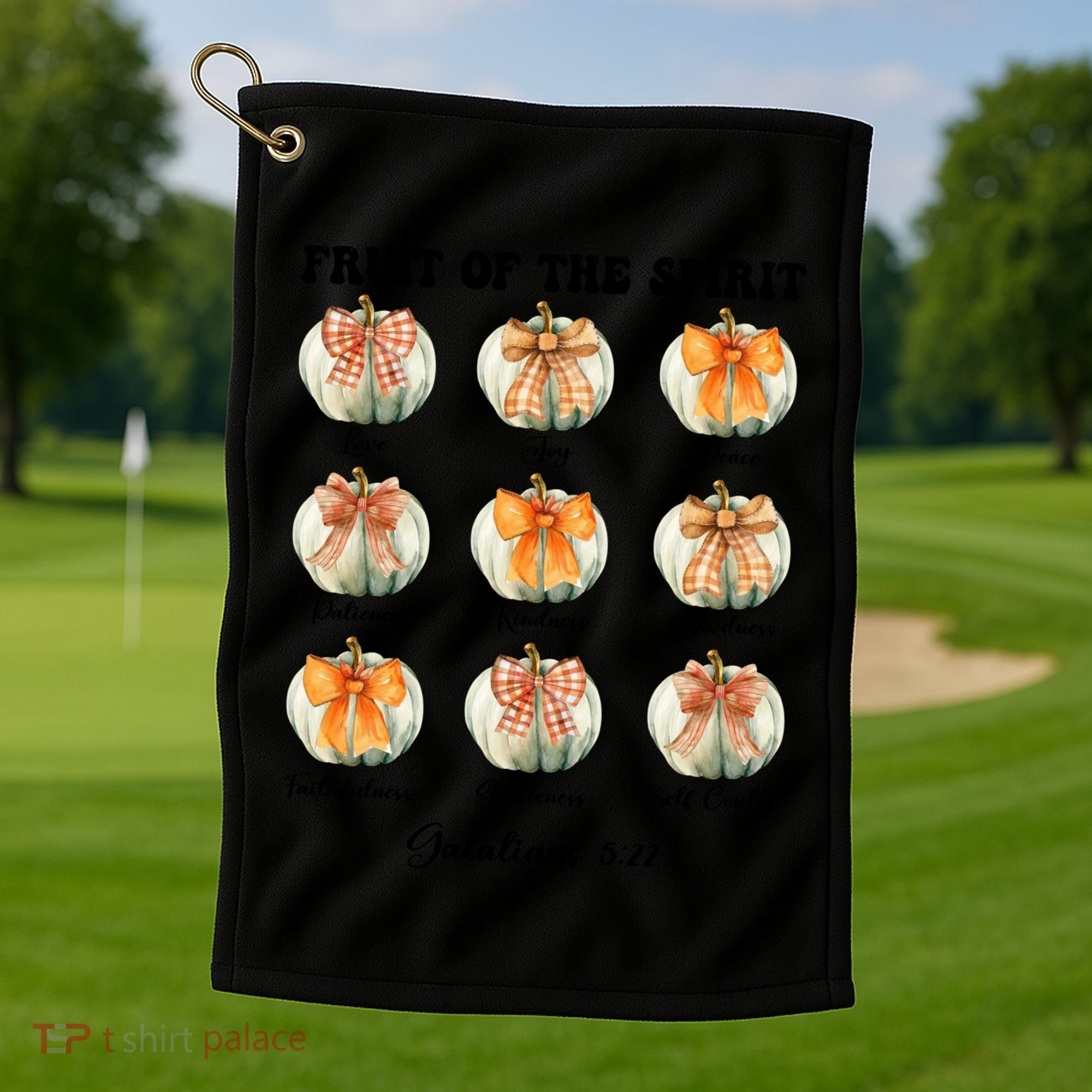 Pumpkin Fruit Of The Spirit Fall Halloween Bible Verse Golf Towel