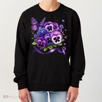 Purple Floral Pansies Butterfly Ribbon Alzheimer's Awareness Women's Sweatshirt thumb 0