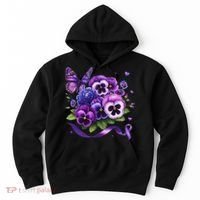 Purple Floral Pansies Butterfly Ribbon Alzheimer's Awareness Hoodie thumb 0