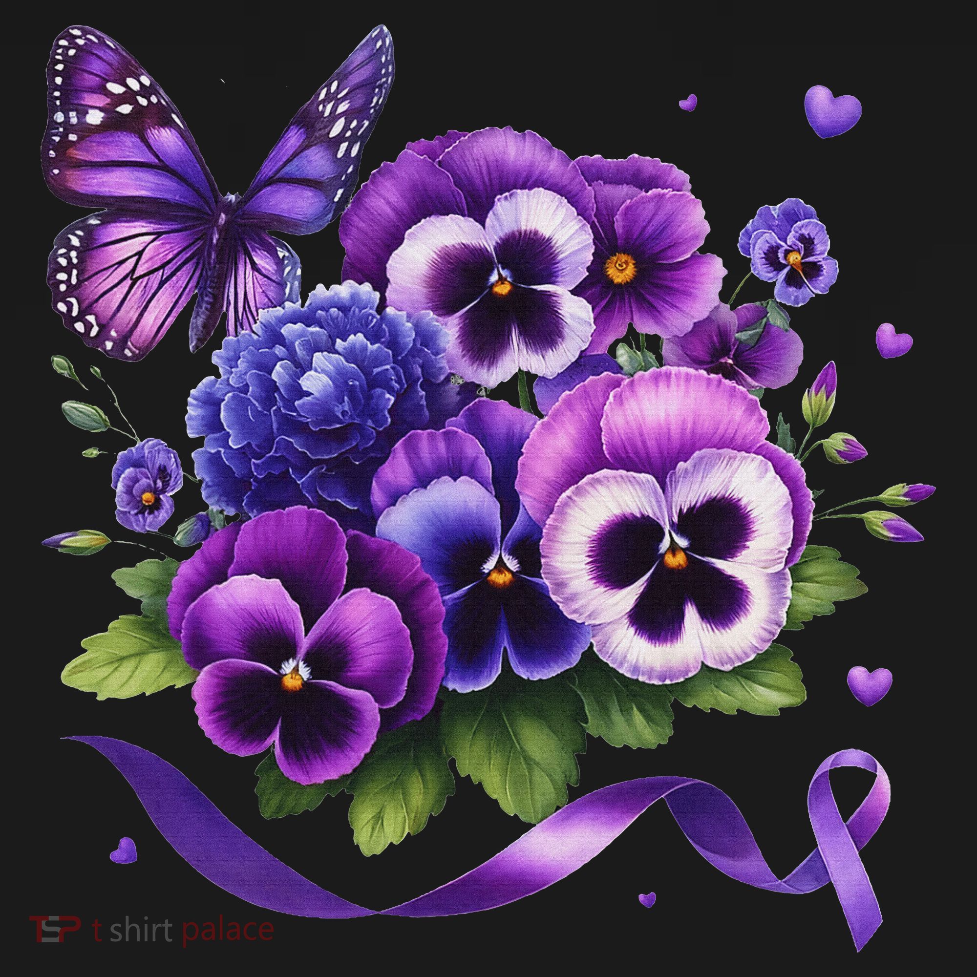 Purple Floral Pansies Butterfly Ribbon Alzheimer's Awareness Apron
