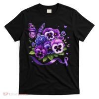 Purple Floral Pansies Butterfly Ribbon Alzheimer's Awareness T-Shirt thumb 0