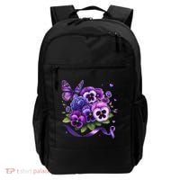Purple Floral Pansies Butterfly Ribbon Alzheimer's Awareness Backpack thumb 0