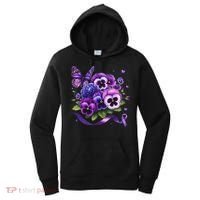 Purple Floral Pansies Butterfly Ribbon Alzheimer's Awareness Women's Hoodie thumb 0