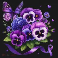Purple Floral Pansies Butterfly Ribbon Alzheimer's Awareness Women's Hoodie thumb 2
