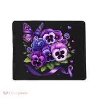 Purple Floral Pansies Butterfly Ribbon Alzheimer's Awareness Mousepad thumb 0