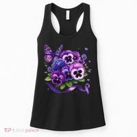 Purple Floral Pansies Butterfly Ribbon Alzheimer's Awareness Women's Tank Top thumb 0