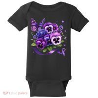 Purple Floral Pansies Butterfly Ribbon Alzheimer's Awareness Baby Bodysuit thumb 0