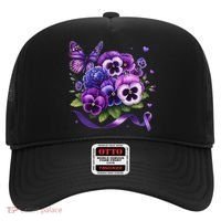 Purple Floral Pansies Butterfly Ribbon Alzheimer's Awareness Hat thumb 0