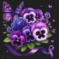 Purple Floral Pansies Butterfly Ribbon Alzheimer's Awareness Hat thumb 2