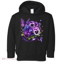 Purple Floral Pansies Butterfly Ribbon Alzheimer's Awareness Toddler Hoodie thumb 0