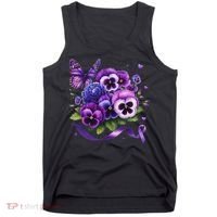 Purple Floral Pansies Butterfly Ribbon Alzheimer's Awareness Tank Top thumb 0