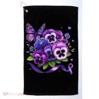 Purple Floral Pansies Butterfly Ribbon Alzheimer's Awareness Golf Towel thumb 0
