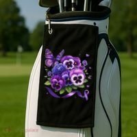 Purple Floral Pansies Butterfly Ribbon Alzheimer's Awareness Golf Towel thumb 2