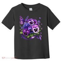 Purple Floral Pansies Butterfly Ribbon Alzheimer's Awareness Toddler T-Shirt thumb 0