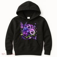 Purple Floral Pansies Butterfly Ribbon Alzheimer's Awareness Kids Hoodie thumb 0