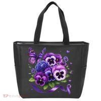 Purple Floral Pansies Butterfly Ribbon Alzheimer's Awareness Tote Bag thumb 0