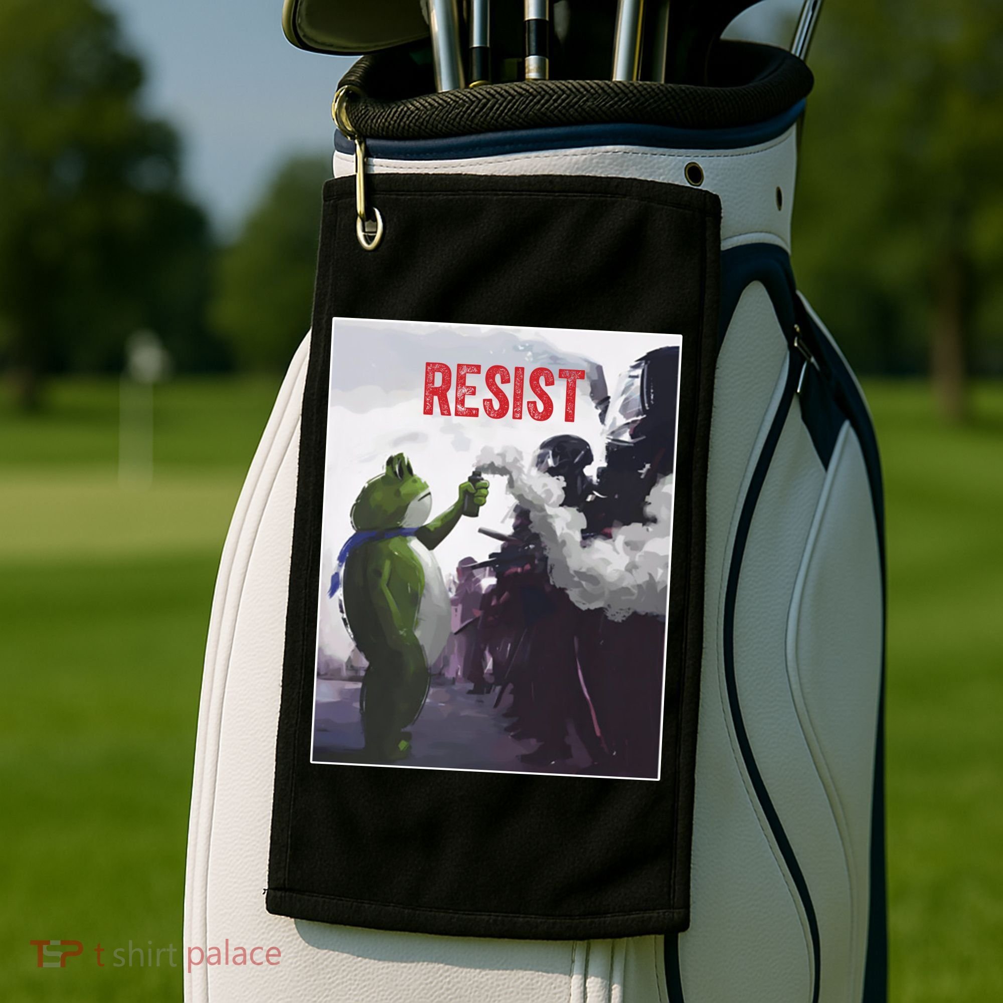 Portland Frog Protest Resist Abolish Ice Golf Towel