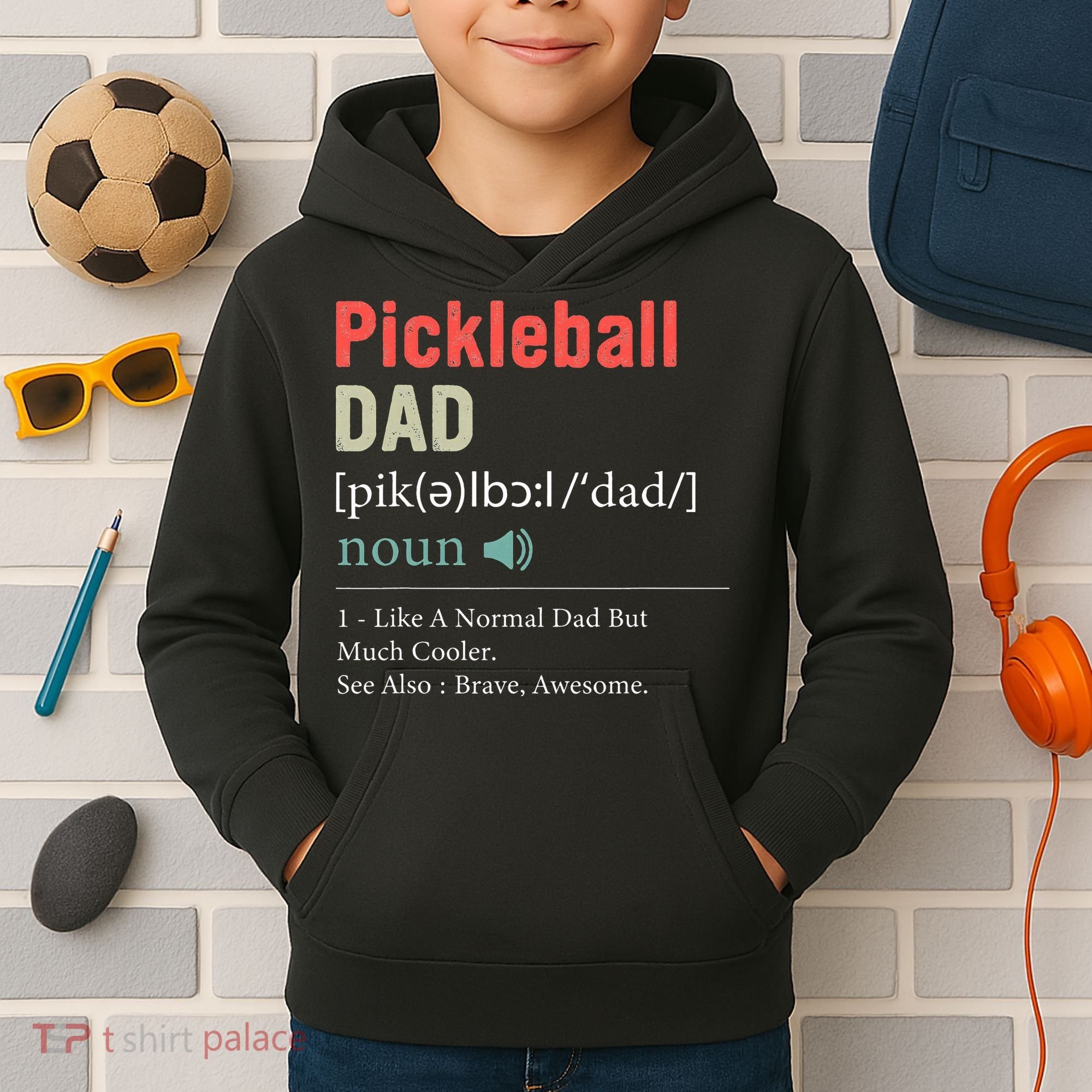 Pickleball Funny Pickleball Dad Definition Father's Day Kids Hoodie