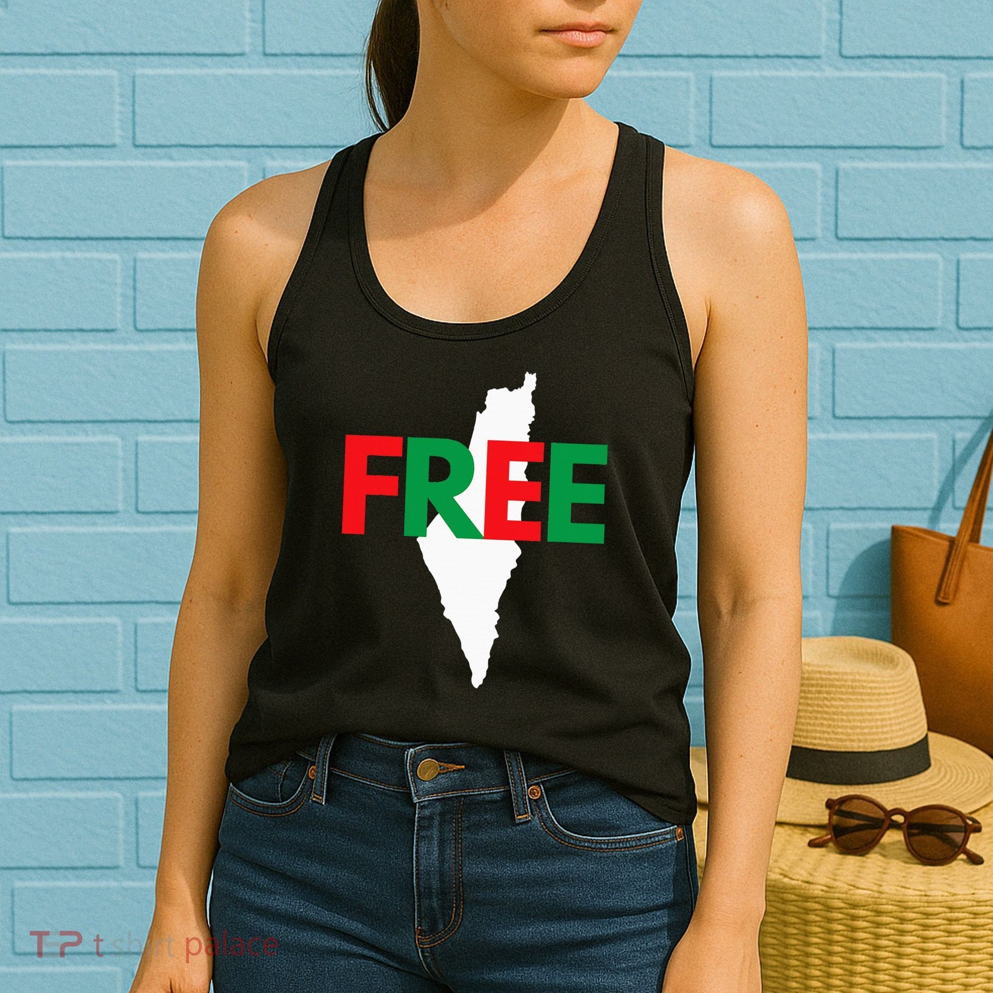 Palestine Free Palestine In Arabic Free Gaza Palestine Flag Women's Tank Top