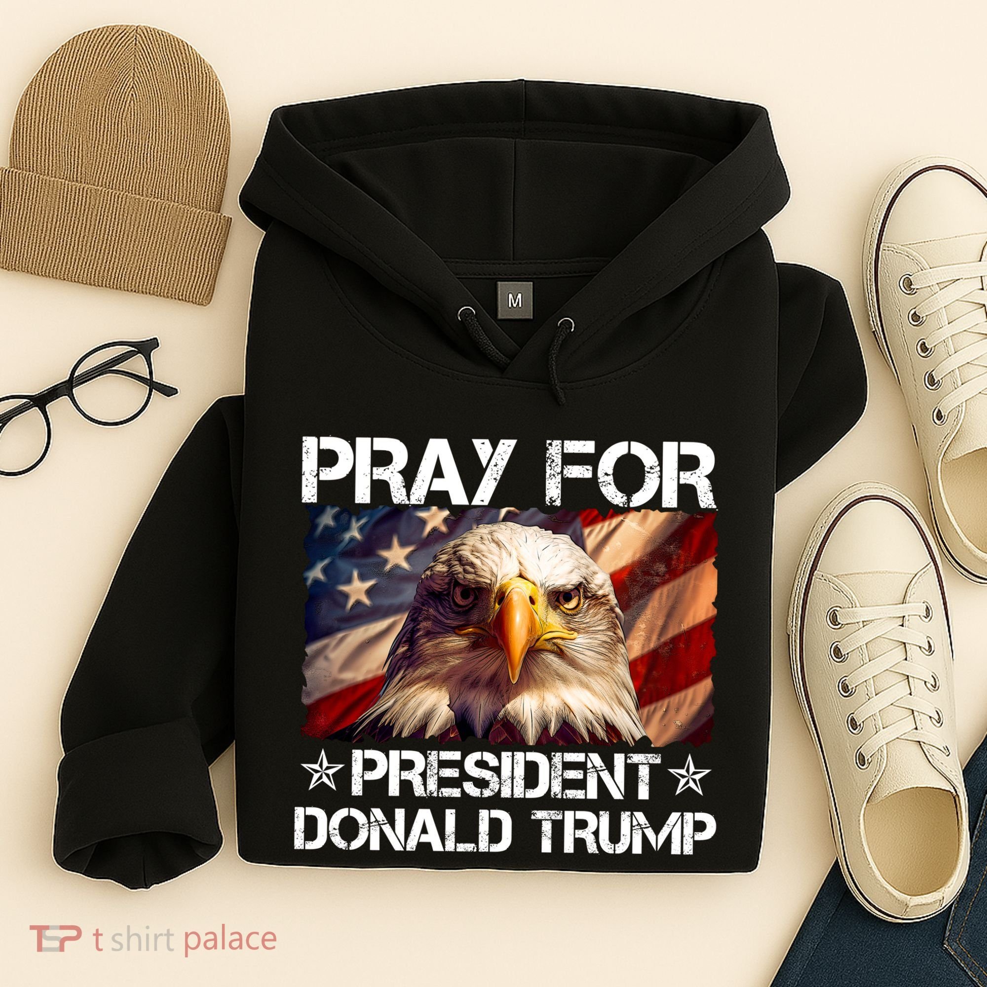 Pray For President Donald Trump American Flag Eagle Hoodie