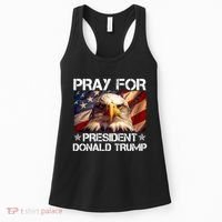 Pray For President Donald Trump American Flag Eagle Women's Tank Top thumb 0