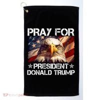 Pray For President Donald Trump American Flag Eagle Golf Towel thumb 0