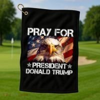 Pray For President Donald Trump American Flag Eagle Golf Towel thumb 1