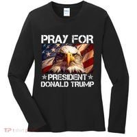 Pray For President Donald Trump American Flag Eagle Women's Long Sleeve Shirt thumb 0