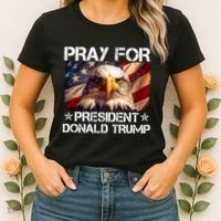 Pray For President Donald Trump American Flag Eagle Women's T-Shirt thumb 2