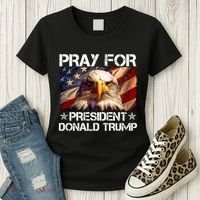Pray For President Donald Trump American Flag Eagle Women's T-Shirt thumb 3