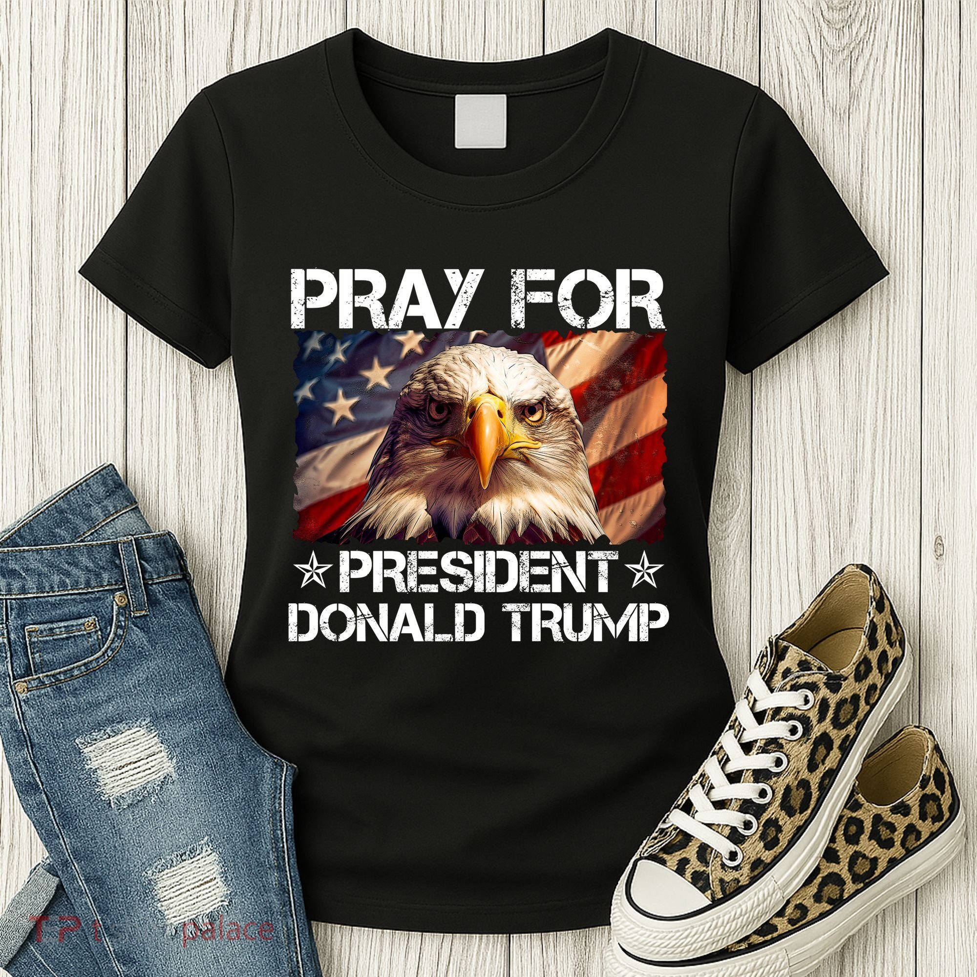Pray For President Donald Trump American Flag Eagle Women's T-Shirt