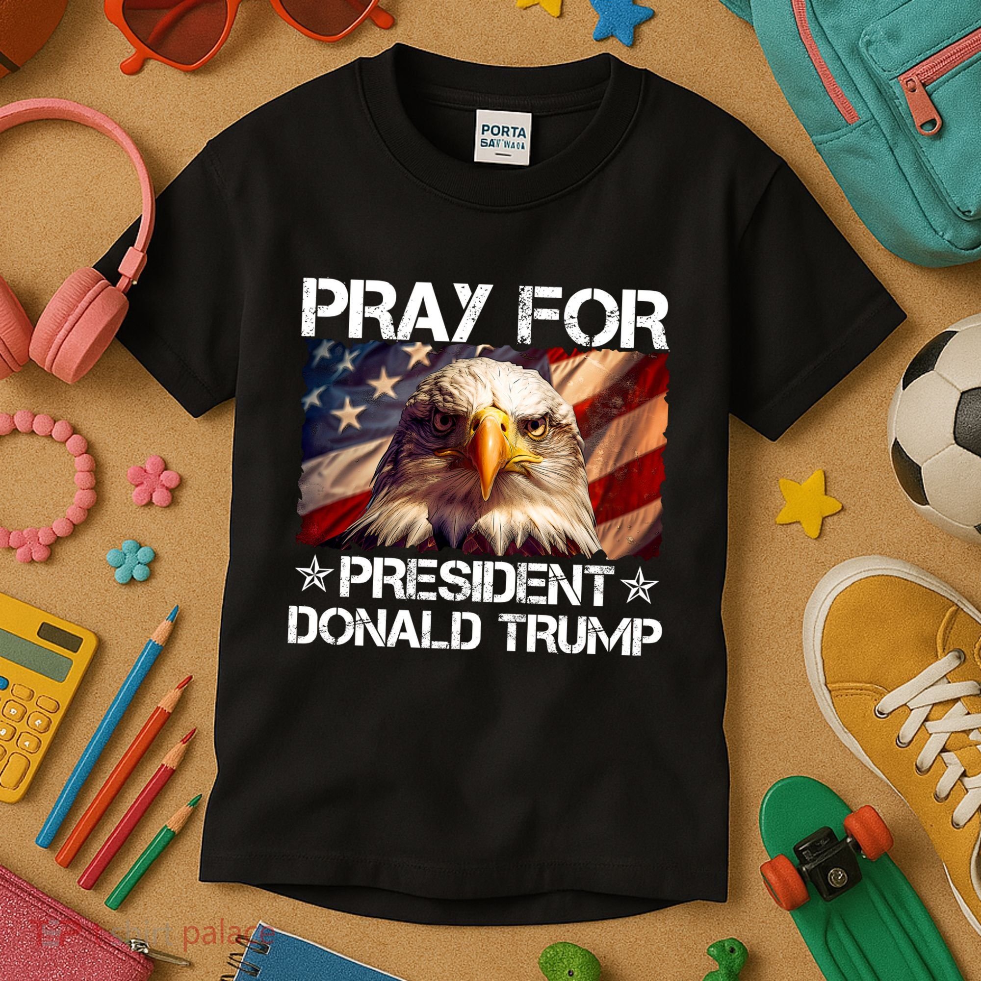 Pray For President Donald Trump American Flag Eagle Kids T-Shirt