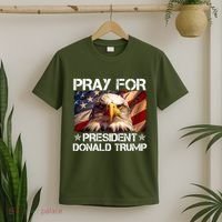 Pray For President Donald Trump American Flag Eagle T-Shirt thumb 2