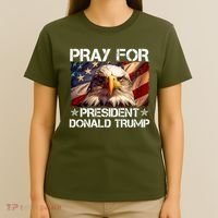 Pray For President Donald Trump American Flag Eagle T-Shirt thumb 4