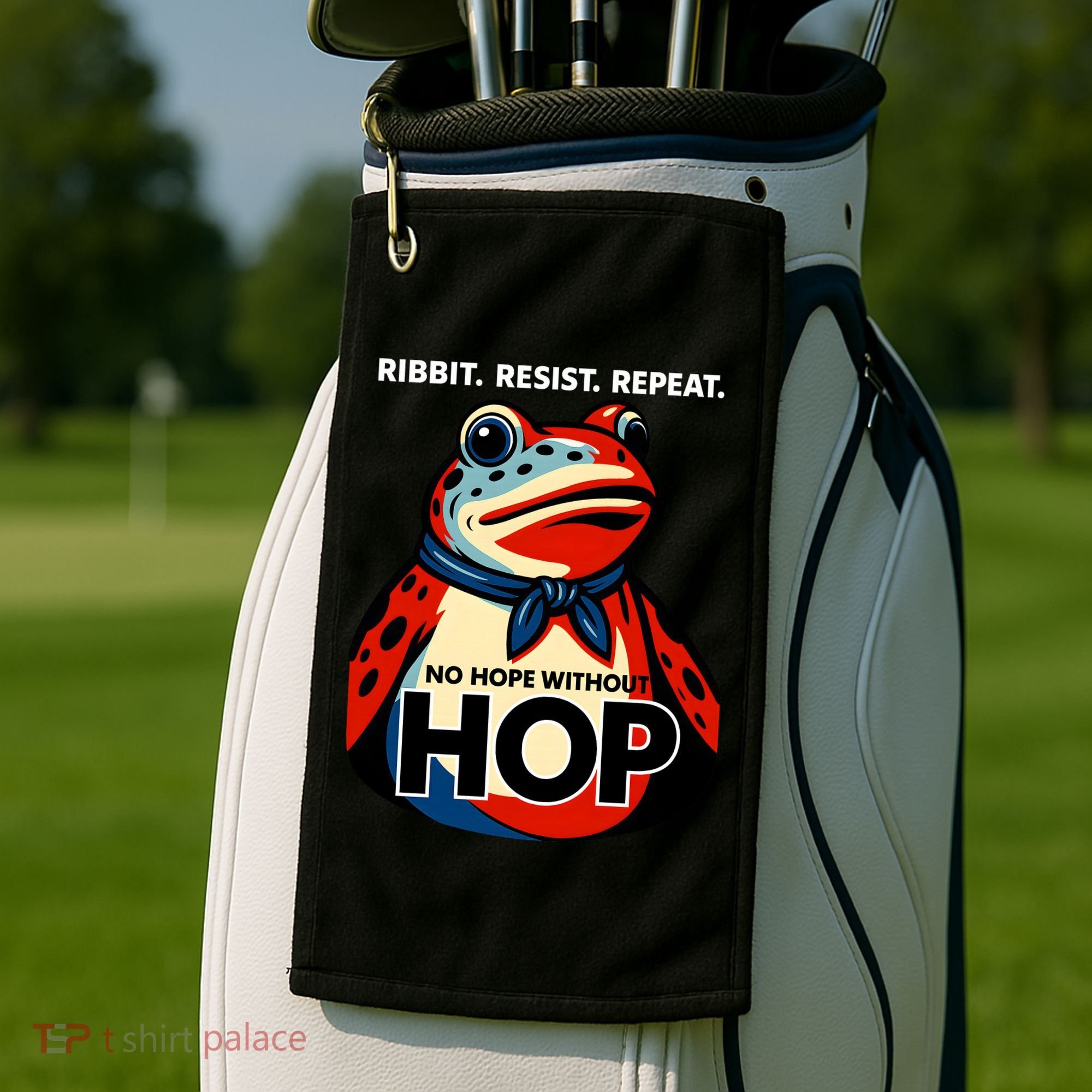 Portland Frog Ribbit Resist Repeat No Hope Without Hop Golf Towel
